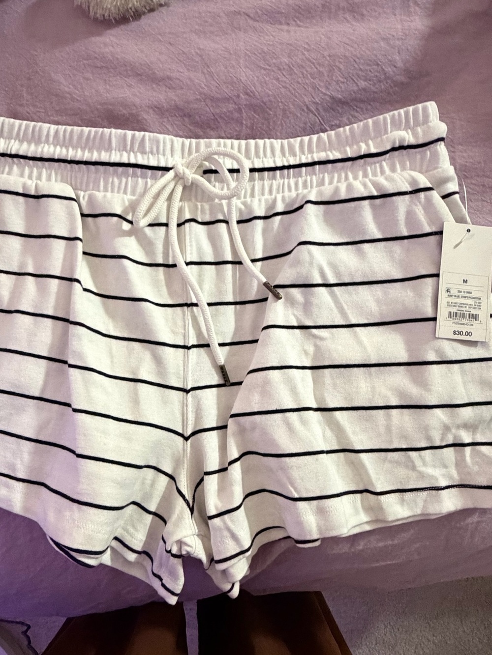 Women's Drawstring Knit Pull-On Shorts Parke x Target white/Navy Stripes